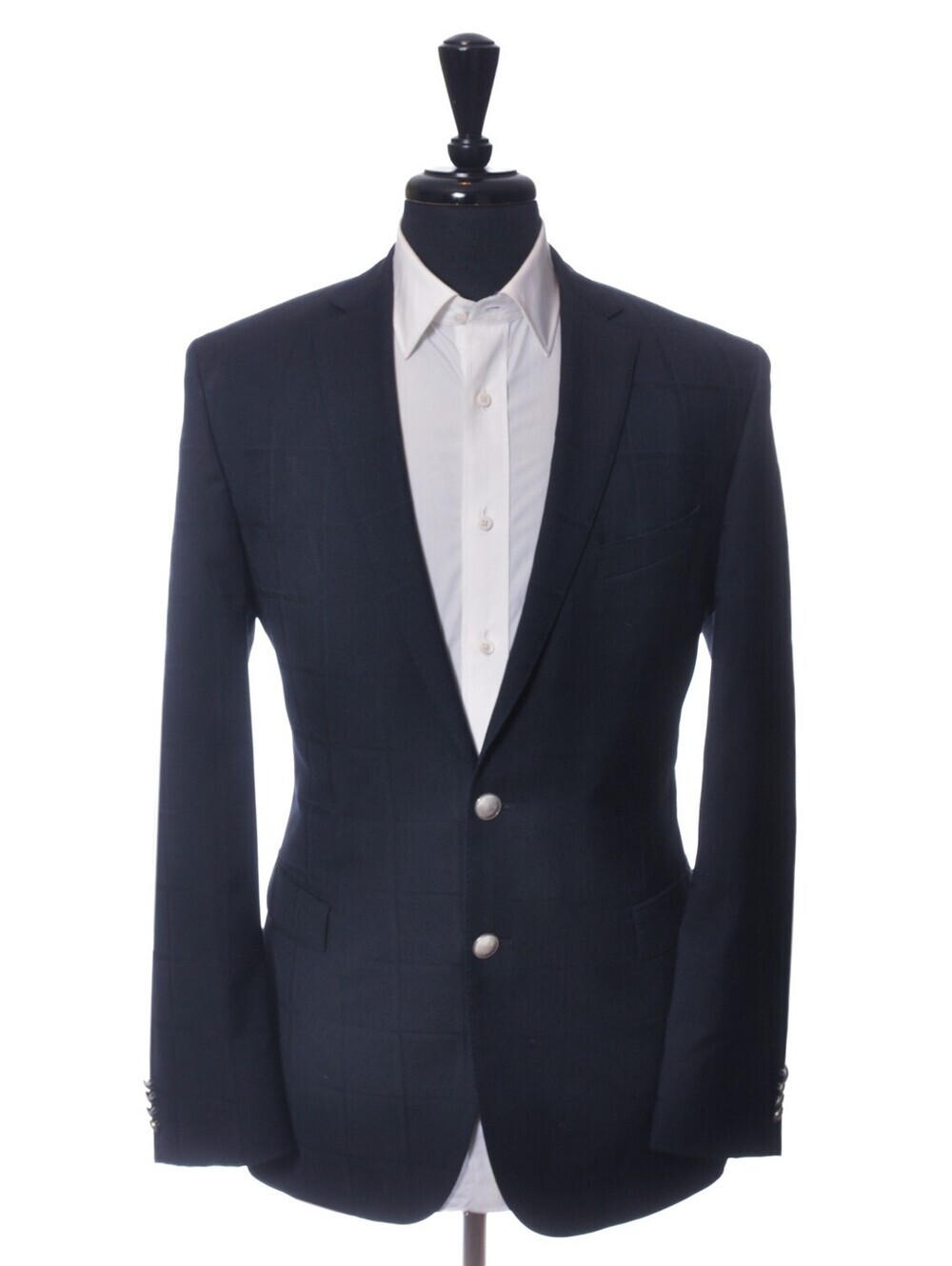 Hugo Boss Deep Navy Blue Check Rod Blazer 44R 38840